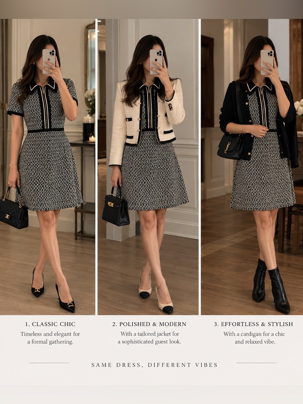 Classic Black & White Tweed A-Line Skirt - Sophisticated Women's Skirt